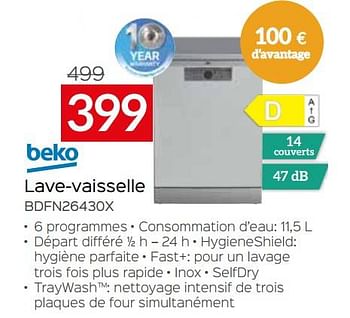 Promotions Beko lave-vaisselle bdfn26430x - Beko - Valide de 03/01/2023 à 31/01/2023 chez Selexion