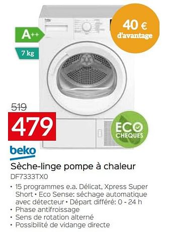 Promotions Beko sèche-linge pompe à chaleur df7333tx0 - Beko - Valide de 03/01/2023 à 31/01/2023 chez Selexion