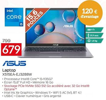 Promotions Asus laptop x515ea-ej3288w - Asus - Valide de 03/01/2023 à 31/01/2023 chez Selexion
