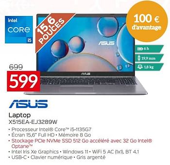 Promotions Asus laptop x515ea-ej3289w - Asus - Valide de 03/01/2023 à 31/01/2023 chez Selexion