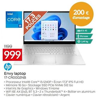 Promotions Hp envy laptop 17-cr0002nb - HP - Valide de 03/01/2023 à 31/01/2023 chez Selexion