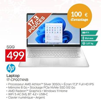 Promotions Hp laptop 17-cp0074nb - HP - Valide de 03/01/2023 à 31/01/2023 chez Selexion