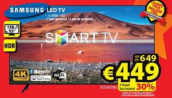 Promotions Samsung led tv ue55au7092 - Samsung - Valide de 11/01/2023 à 18/01/2023 chez ElectroStock