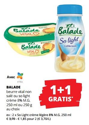 Promotions Balade so light crème légère - Balade - Valide de 12/01/2023 à 25/01/2023 chez Spar (Colruytgroup)