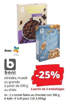 Promotions Cereal flakes au chocolat noir - Boni - Valide de 12/01/2023 à 25/01/2023 chez Spar (Colruytgroup)