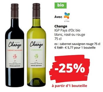 Promotions Change cabernet sauvignon rouge - Vins rouges - Valide de 12/01/2023 à 25/01/2023 chez Spar (Colruytgroup)