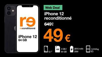 Promoties Apple iphone 12 reconditionné - Apple - Geldig van 03/01/2023 tot 15/01/2023 bij Orange