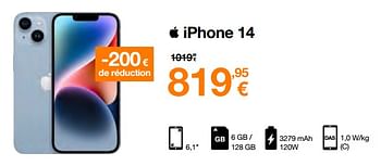 Promotions Apple iphone 14 - Apple - Valide de 03/01/2023 à 15/01/2023 chez Orange