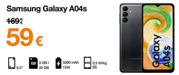 Promotions Samsung galaxy a04s - Samsung - Valide de 03/01/2023 à 15/01/2023 chez Orange