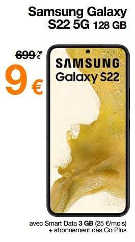 Promotions Samsung galaxy s22 5g 128 gb - Samsung - Valide de 03/01/2023 à 15/01/2023 chez Orange