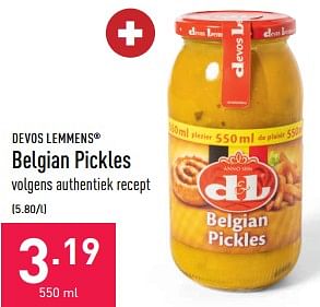 Promoties Belgian pickles - Devos Lemmens - Geldig van 20/01/2023 tot 27/01/2023 bij Aldi
