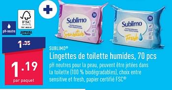 SUBLIMO® Lingettes de toilette humides, 70 pcs bon marché chez ALDI