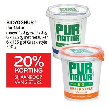 Promoties Bioyoghurt pur natur 20% korting bij aankoop van 2 stuks - Pur Natur - Geldig van 25/01/2023 tot 07/02/2023 bij Alvo