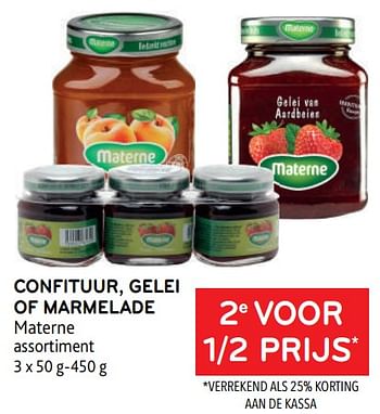 Promotions Confituur gelei of marmelade materne 2e voor 1-2 prijs - Materne - Valide de 25/01/2023 à 07/02/2023 chez Alvo