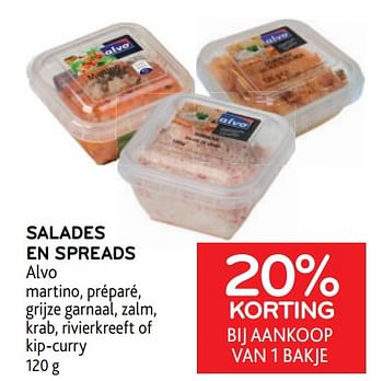 Promoties Salades en spreads alvo 20% korting bij aankoop van 1 bakje - Huismerk - Alvo - Geldig van 25/01/2023 tot 07/02/2023 bij Alvo