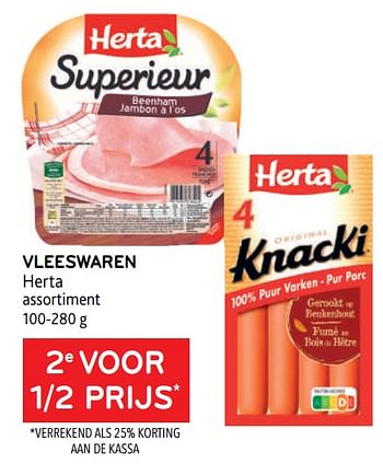 Promotions Vleeswaren herta 2e voor 1-2 prijs - Herta - Valide de 25/01/2023 à 07/02/2023 chez Alvo