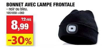 Promotions Bonnet avec lampe frontale - Produit maison - Hubo  - Valide de 11/01/2023 à 22/01/2023 chez Hubo