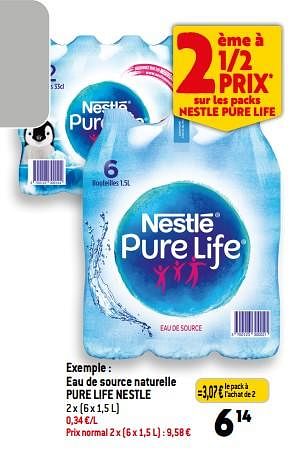 Promotions Eau de source naturelle pure life nestle - Nestlé - Valide de 11/01/2023 à 17/01/2023 chez Match