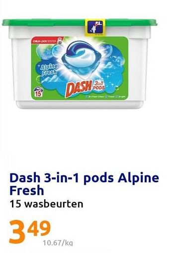 Promoties Dash 3-in-1 pods alpine fresh - Dash - Geldig van 11/01/2023 tot 17/01/2023 bij Action