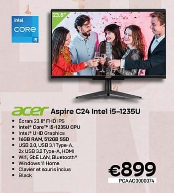 Promotions Acer aspire c24 intel i5-1235u - Acer - Valide de 03/01/2023 à 31/01/2023 chez Compudeals