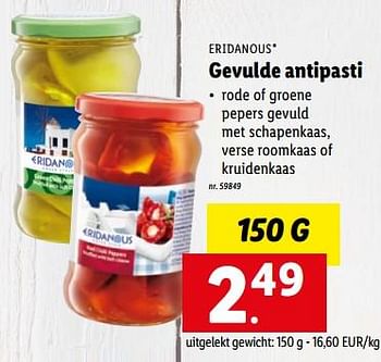 Promoties Gevulde antipasti - Eridanous - Geldig van 23/01/2023 tot 28/01/2023 bij Lidl
