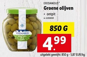 Promoties Groene olijven - Eridanous - Geldig van 23/01/2023 tot 28/01/2023 bij Lidl