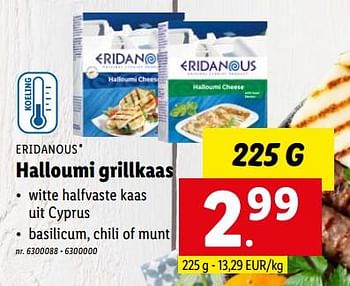 Promoties Halloumi grillkaas - Eridanous - Geldig van 23/01/2023 tot 28/01/2023 bij Lidl