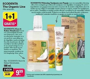 Promoties Ecodenta munt + kokos mondwater - Ecodenta - Geldig van 11/01/2023 tot 28/01/2023 bij De Online Drogist