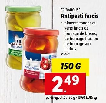 Promotions Antipasti farcis - Eridanous - Valide de 23/01/2023 à 28/01/2023 chez Lidl