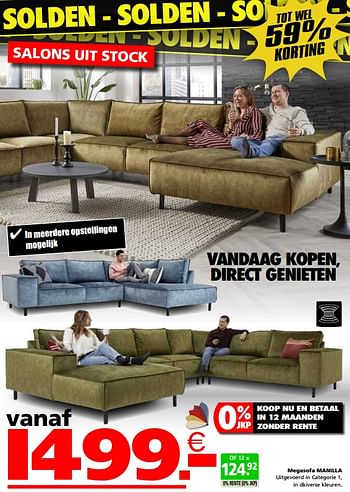 Promoties Megasofa manilla - Huismerk - Seats and Sofas - Geldig van 16/01/2023 tot 31/01/2023 bij Seats and Sofas
