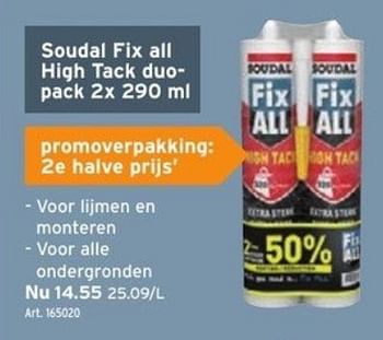 Promoties Soudal fix all high tack duopack - Soudal - Geldig van 18/01/2023 tot 31/01/2023 bij Gamma