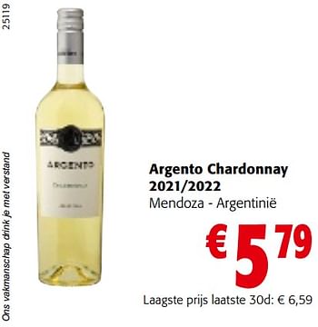 Promoties Argento chardonnay 2021-2022 mendoza - argentinië - Witte wijnen - Geldig van 11/01/2023 tot 23/01/2023 bij Colruyt