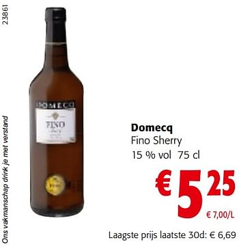 Promoties Domecq fino sherry - Domecq - Geldig van 11/01/2023 tot 23/01/2023 bij Colruyt