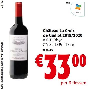 Promoties Château la croix de guillot 2019-2020 a.o.p. blaye - côtes de bordeaux - Rode wijnen - Geldig van 11/01/2023 tot 23/01/2023 bij Colruyt