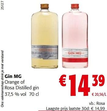Promoties Gin mg rosa - Gin MG - Geldig van 11/01/2023 tot 23/01/2023 bij Colruyt