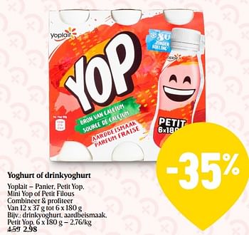Promoties Drinkyoghurt, aardbeismaak, petit yop - Yoplait - Geldig van 19/01/2023 tot 25/01/2023 bij Delhaize