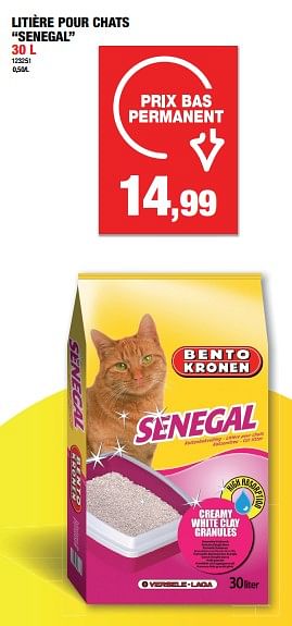 Promotions Litière pour chats senegal - Bento Kronen - Valide de 18/01/2023 à 22/01/2023 chez Hubo