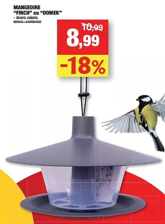 Promotions Mangeoire finch ou domek - Produit maison - Hubo  - Valide de 18/01/2023 à 22/01/2023 chez Hubo