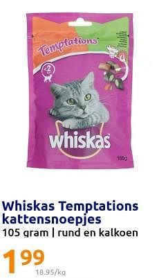 Promoties Whiskas temptations kattensnoepjes - Whiskas - Geldig van 18/01/2023 tot 24/01/2023 bij Action