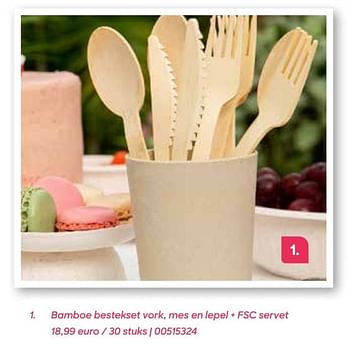 Promoties Bamboe bestekset vork mes en lepel + fsc servet - Huismerk - Ava - Geldig van 19/01/2023 tot 30/06/2023 bij Ava