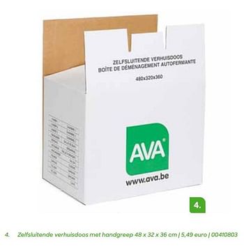 Promotions Zelfsluitende verhuisdoos met handgreep - Produit Maison - Ava - Valide de 19/01/2023 à 30/06/2023 chez Ava