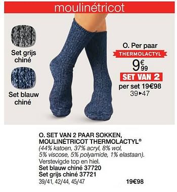 Promoties Set van 2 paar sokken moulinétricot thermolactyl - Huismerk - Damart - Geldig van 01/02/2023 tot 15/06/2023 bij Damart
