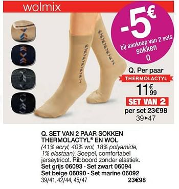 Promoties Set van 2 paar sokken thermolactyl en wol - Huismerk - Damart - Geldig van 01/02/2023 tot 15/06/2023 bij Damart