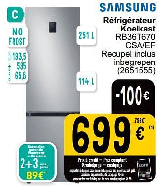 Promotions Samsung réfrigérateur koelkast rb36t670 csa-ef - Samsung - Valide de 24/01/2023 à 06/02/2023 chez Cora