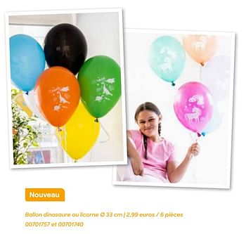Promotions Ballon dinosaure ou licorne - Produit Maison - Ava - Valide de 19/01/2023 à 30/06/2023 chez Ava