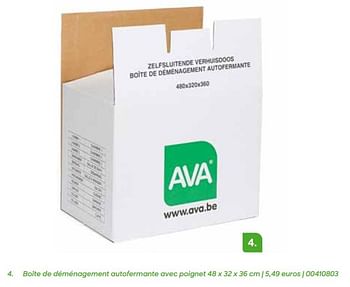 Promotions Boîte de déménagement autofermante avec poignet - Produit Maison - Ava - Valide de 19/01/2023 à 30/06/2023 chez Ava