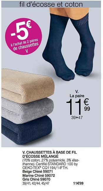 Promotions Chaussettes à base de fil d’écosse mélangé - Produit Maison - Damart - Valide de 01/02/2023 à 15/06/2023 chez Damart