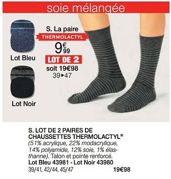 Promotions Lot de 2 paires de chaussettes thermolactyl - Produit Maison - Damart - Valide de 01/02/2023 à 15/06/2023 chez Damart
