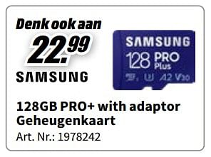 Promotions Samsung 128gb pro+ with adaptor geheugenkaart - Samsung - Valide de 23/01/2023 à 31/01/2023 chez Media Markt