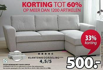 Promoties Vejlby bedbank met chaise longue - Huismerk - Jysk - Geldig van 23/01/2023 tot 31/01/2023 bij Jysk